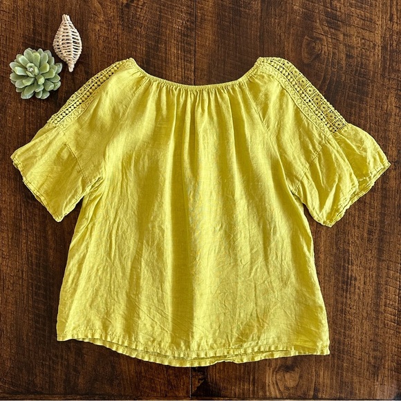 Terzo Mullanio | Citrus Yellow 100% Italian Linen Boho Top - Picture 2 of 5